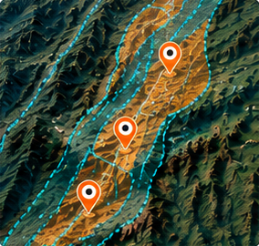 Satellite mineral belts with location markers